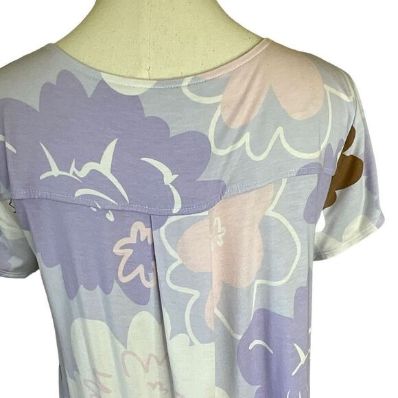 Alfani Womens Size Large Pullover Top Blue Brown Floral Print Short Sleeve - Picture 8 of 14